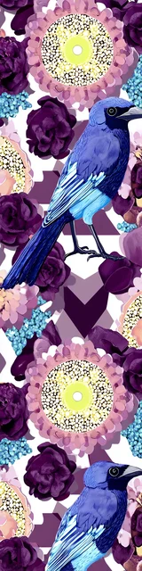 Free purple bookmark featuring plum colored flowers with a bird